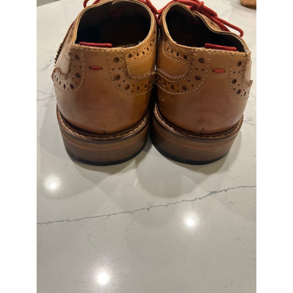 Ben Sherman Wingtip Oxfords Tan Leather Red Laces Brogue Dress Shoes Mens 44 - Picture 4 of 9